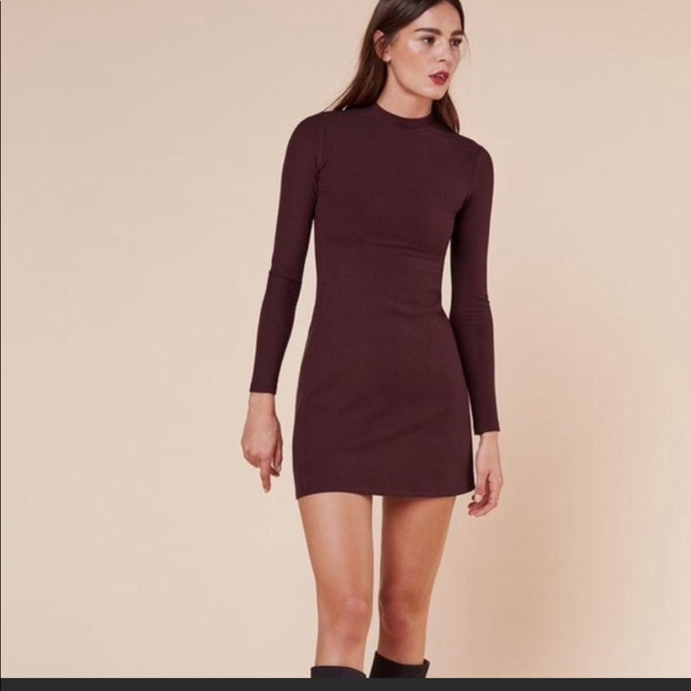 Reformation Zola Ribbed Dress Knit Burgundy Sz XL